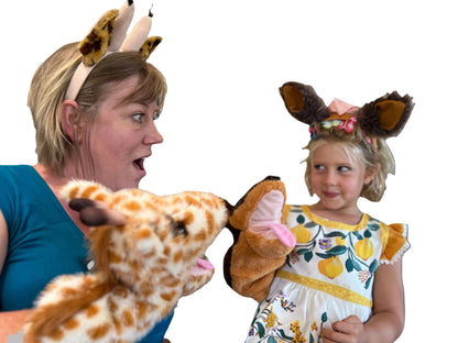 Giraffe & Jackal Puppets & Headbands (set of 4)